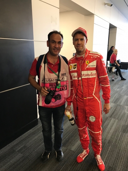 Alejandro Bulle Goyri y Sebastian Vettel Gran Premio de Estados Unidos 2017.