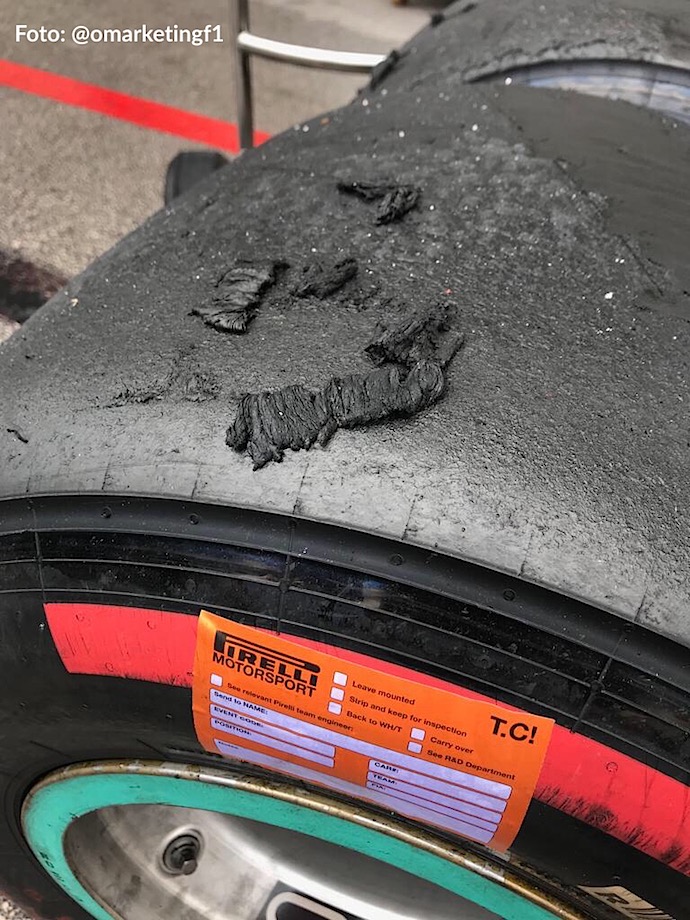 Neumáticos Pirelli con Graining. Foto @omarketingf1